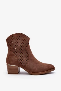 Damskie Buty damskie Vinceza Ażurowe Botki Na Niskim Obcasie Brązowe Cilvana