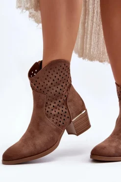 Damskie Buty damskie Vinceza Ażurowe Botki Na Niskim Obcasie Brązowe Cilvana