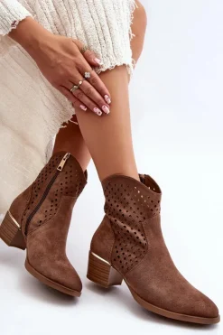 Damskie Buty damskie Vinceza Ażurowe Botki Na Niskim Obcasie Brązowe Cilvana
