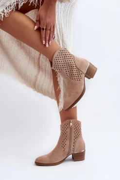 Hot Buty damskie Vinceza Ażurowe Botki Na Niskim Obcasie Beżowe Cilvana