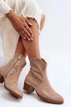Hot Buty damskie Vinceza Ażurowe Botki Na Niskim Obcasie Beżowe Cilvana