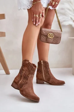 Zazoo Botki Na Słupku|Botki Ażurowe*Ażurowe Botki Na Płaskim Obcasie Zamszowe Lewski 3305/2 Brązowe