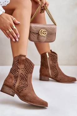 Zazoo Botki Na Słupku|Botki Ażurowe*Ażurowe Botki Na Płaskim Obcasie Zamszowe Lewski 3305/2 Brązowe