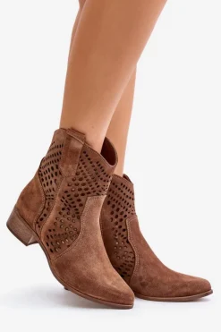 Zazoo Botki Na Słupku|Botki Ażurowe*Ażurowe Botki Na Płaskim Obcasie Zamszowe Lewski 3305/2 Brązowe