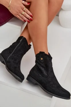 Damskie buty S.Barski Botki Ażurowe|Botki Płaskie*Ażurowe Botki Na Płaskim Obcasie S.Barski HY51-063 Czarne Czarny