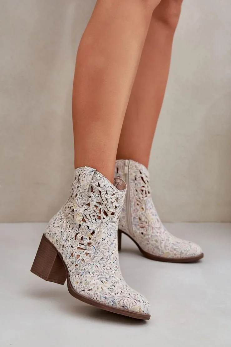 Damskie Boto Ażurowe Botki Na Słupkowym Obcasie Multikolor Nurissa