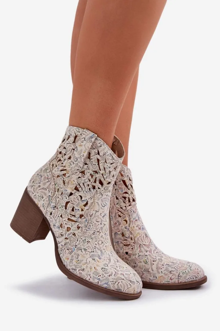 Damskie Boto Ażurowe Botki Na Słupkowym Obcasie Multikolor Nurissa