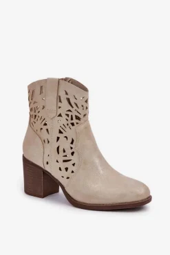 New Boto Ażurowe Botki Na Słupkowym Obcasie Złote Nurissa