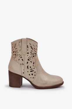 New Boto Ażurowe Botki Na Słupkowym Obcasie Złote Nurissa