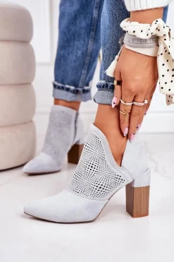 Discount Boto Ażurowe Botki Na Słupku Jasnoszare Michelle