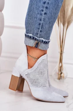 Discount Boto Ażurowe Botki Na Słupku Jasnoszare Michelle