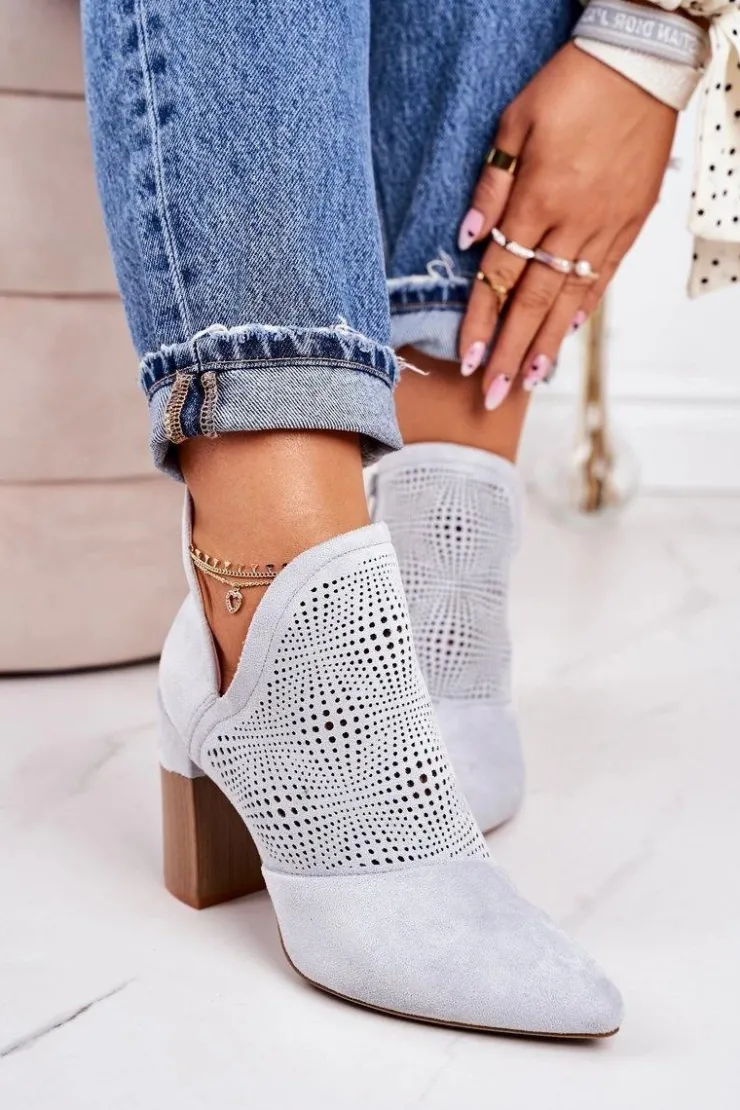 Discount Boto Ażurowe Botki Na Słupku Jasnoszare Michelle