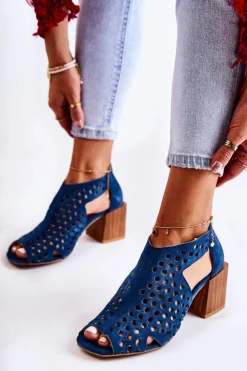 Damskie Maciejka Ażurowe Botki Na Słupku 04593-17 Granatowe