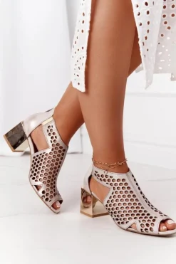 Outlet Maciejka Ażurowe Botki Na Słupku 04593-25 Złote Przecierane