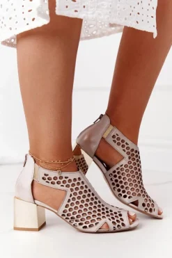 Outlet Maciejka Ażurowe Botki Na Słupku 04593-25 Złote Przecierane