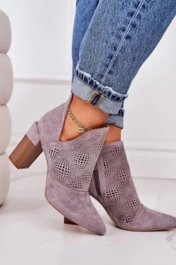 Boto Botki Wiosenne|Botki Na Słupku*Ażurowe Botki Na Słupku Szare Michelle