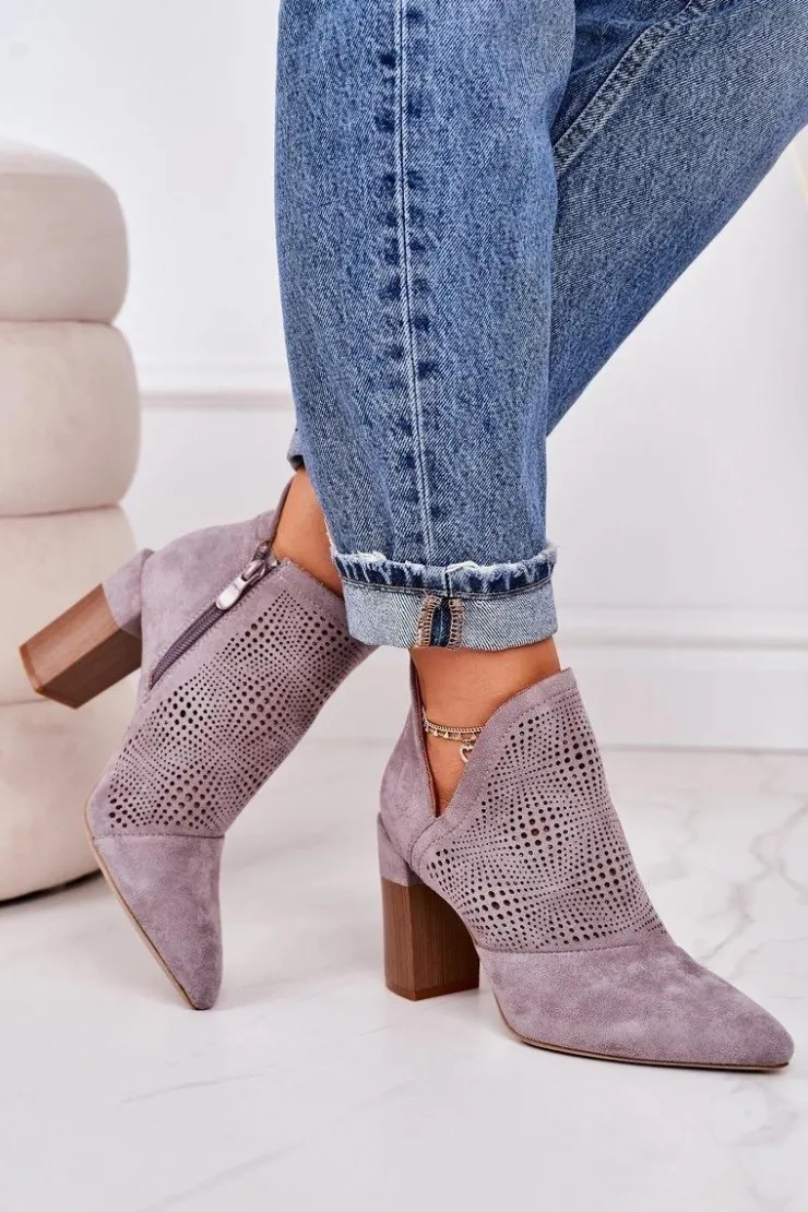 Boto Botki Wiosenne|Botki Na Słupku*Ażurowe Botki Na Słupku Szare Michelle