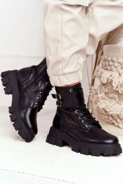 Boto Botki Wiosenne|Czarne Botki*Ażurowe Botki Workery Na Platformie Czarne Blown Away