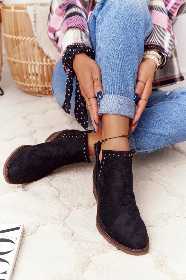 Boto Botki Wiosenne|Czarne Botki*Ażurowe Botki Z Wycięciami Czarne Clever