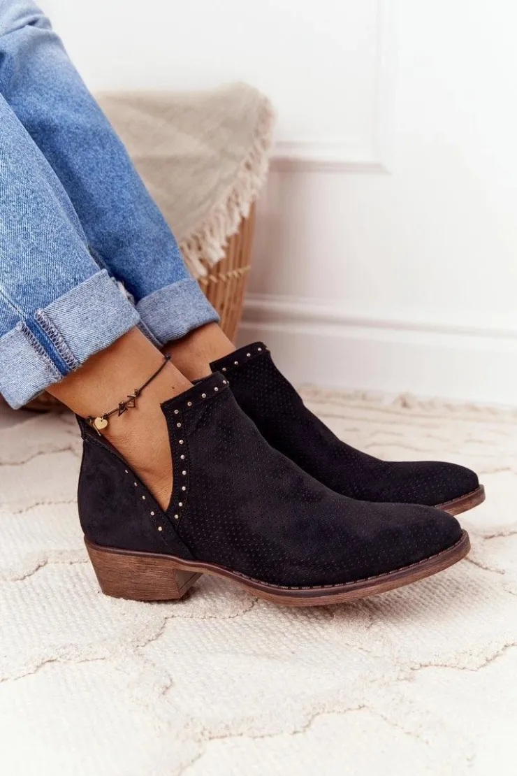 Boto Botki Wiosenne|Czarne Botki*Ażurowe Botki Z Wycięciami Czarne Clever