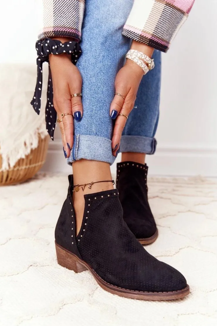 Boto Botki Wiosenne|Czarne Botki*Ażurowe Botki Z Wycięciami Czarne Clever