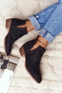 Boto Botki Wiosenne|Czarne Botki*Ażurowe Botki Z Wycięciami Czarne Clever