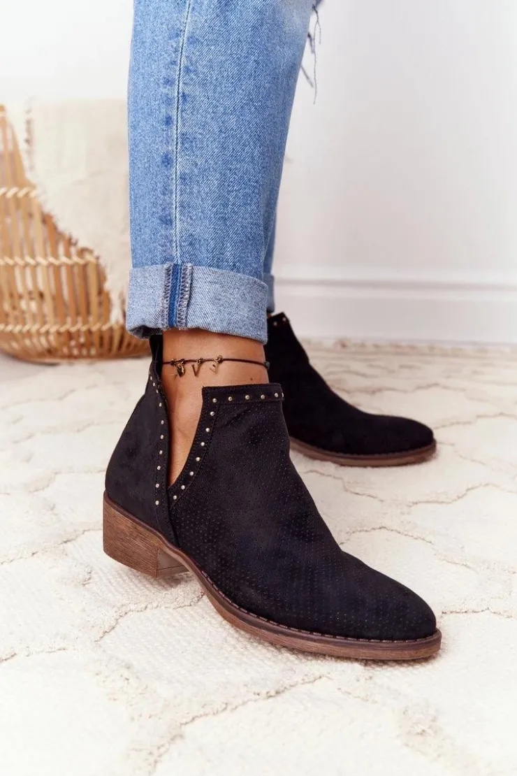 Boto Botki Wiosenne|Czarne Botki*Ażurowe Botki Z Wycięciami Czarne Clever