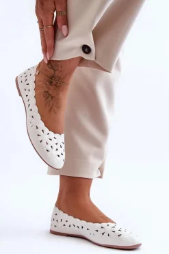 Evento Baleriny Klasyczne*Ażurowe Błyszczące Baleriny Damskie Białe Visionary Biały