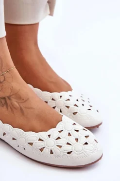 Evento Baleriny Klasyczne*Ażurowe Błyszczące Baleriny Damskie Białe Visionary Biały