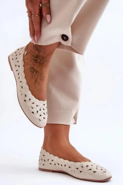 Damskie Evento Ażurowe Błyszczące Baleriny Damskie Beżowe Visionary