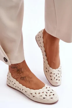 Damskie Evento Ażurowe Błyszczące Baleriny Damskie Beżowe Visionary