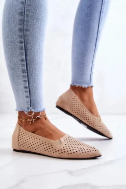 Clearance Boto Ażurowe Damskie Baleriny Wsuwane Beżowe Rosario