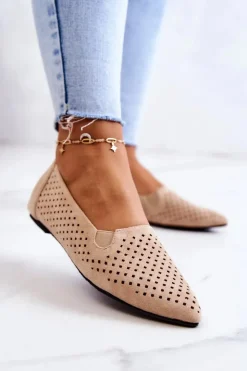 Clearance Boto Ażurowe Damskie Baleriny Wsuwane Beżowe Rosario