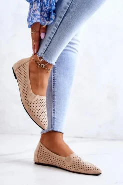 Clearance Boto Ażurowe Damskie Baleriny Wsuwane Beżowe Rosario