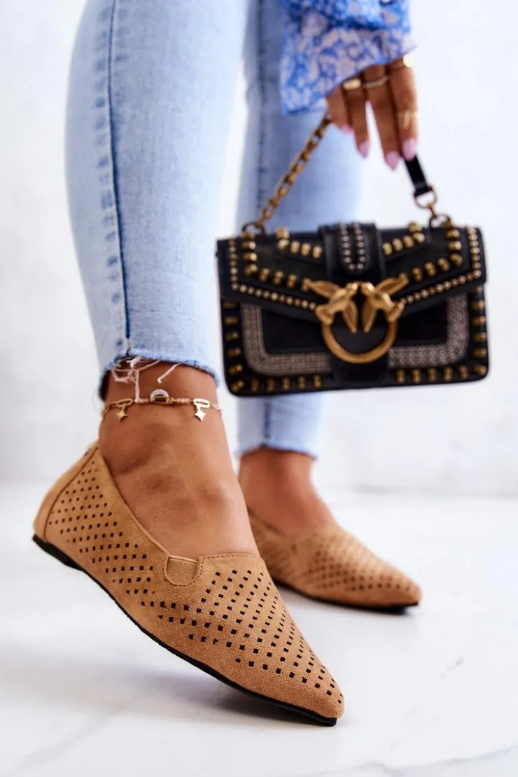 Damskie Boto Ażurowe Damskie Baleriny Wsuwane Camel Rosario