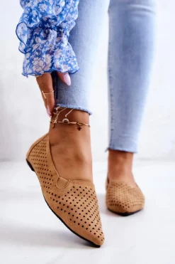 Damskie Boto Ażurowe Damskie Baleriny Wsuwane Camel Rosario