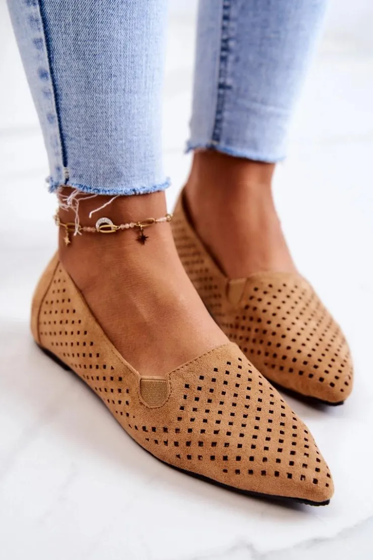 Damskie Boto Ażurowe Damskie Baleriny Wsuwane Camel Rosario