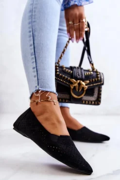 Damskie Boto Ażurowe Damskie Baleriny Wsuwane Czarne Rosario