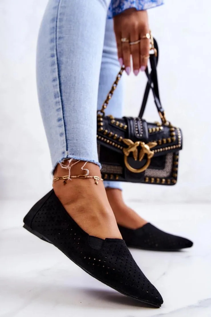 Damskie Boto Ażurowe Damskie Baleriny Wsuwane Czarne Rosario