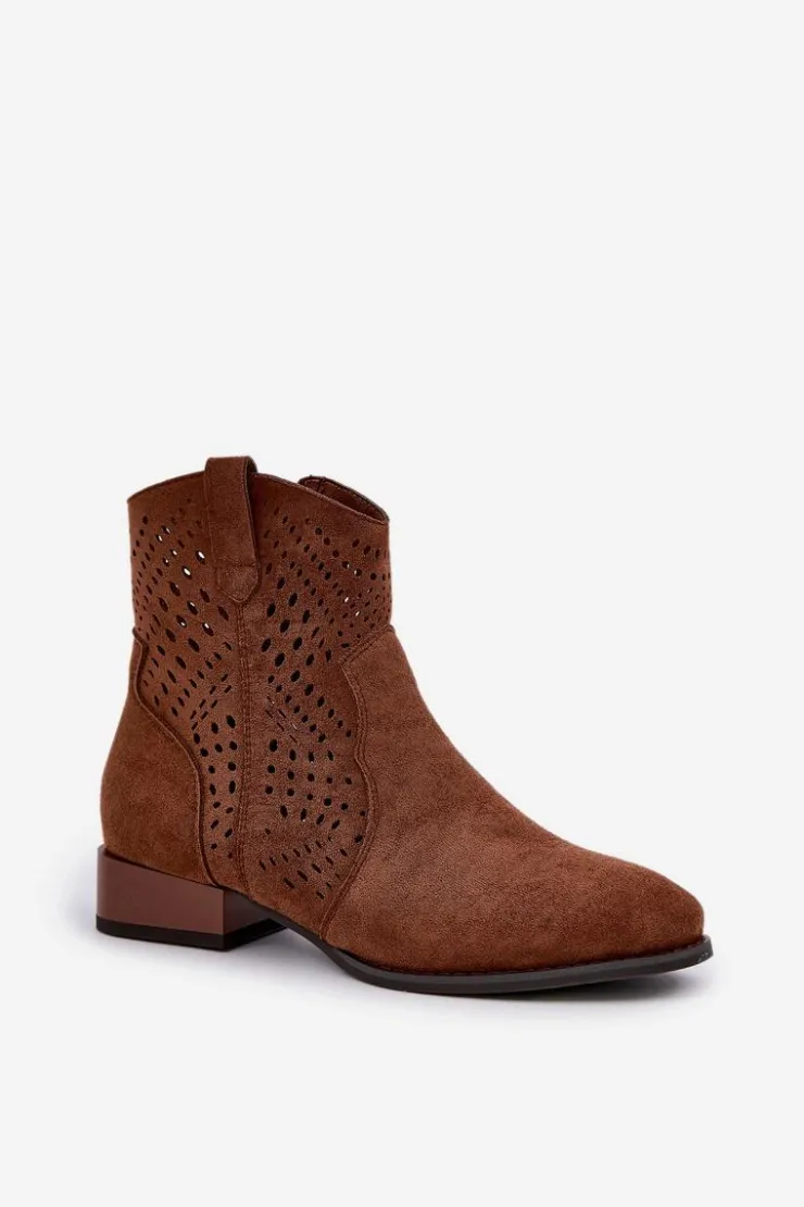 Boto Brązowe I Beżowe Botki|Botki Płaskie*Ażurowe Damskie Botki Na Niskim Obcasie Brązowe Neliawen