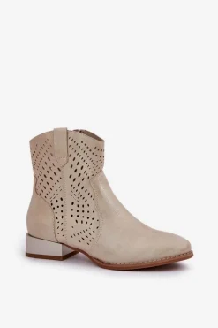 Damskie Boto Ażurowe Damskie Botki Na Niskim Obcasie Złote Neliawen