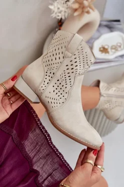 Damskie Boto Ażurowe Damskie Botki Na Niskim Obcasie Złote Neliawen