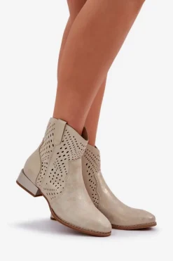 Damskie Boto Ażurowe Damskie Botki Na Niskim Obcasie Złote Neliawen