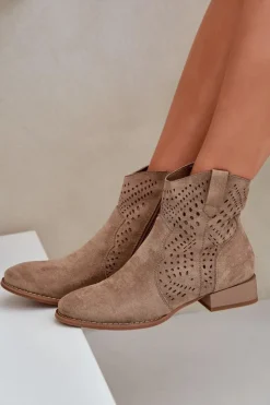 Damskie Boto Ażurowe Damskie Botki Na Niskim Obcasie Beżowe Neliawen