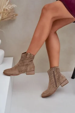 Damskie Boto Ażurowe Damskie Botki Na Niskim Obcasie Beżowe Neliawen
