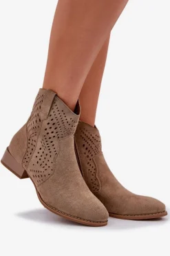 Damskie Boto Ażurowe Damskie Botki Na Niskim Obcasie Beżowe Neliawen