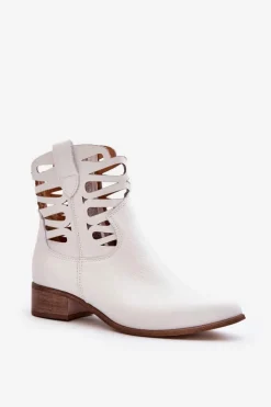 Boto Botki Skórzane|Brązowe I Beżowe Botki*Ażurowe Damskie Skórzane Botki Białe Lewski 3329