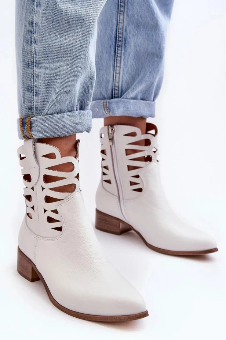 Boto Botki Skórzane|Brązowe I Beżowe Botki*Ażurowe Damskie Skórzane Botki Białe Lewski 3329