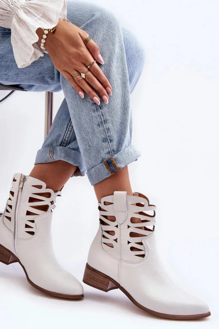 Boto Botki Skórzane|Brązowe I Beżowe Botki*Ażurowe Damskie Skórzane Botki Białe Lewski 3329