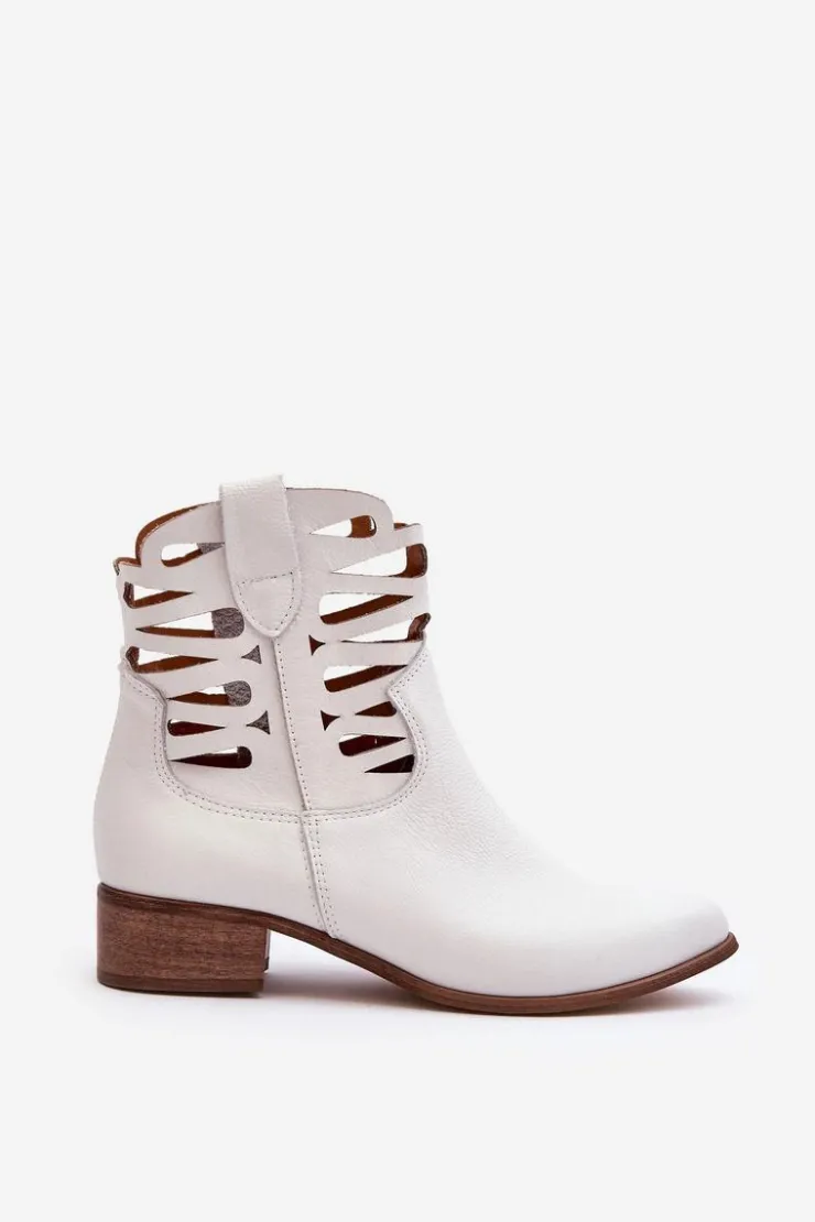 Boto Botki Skórzane|Brązowe I Beżowe Botki*Ażurowe Damskie Skórzane Botki Białe Lewski 3329